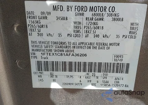 2010 Ford F-150 Fx2 Sport/Stx/Xl/Xlt from USA, damaged, VIN 1FTEX1C81AFA36206